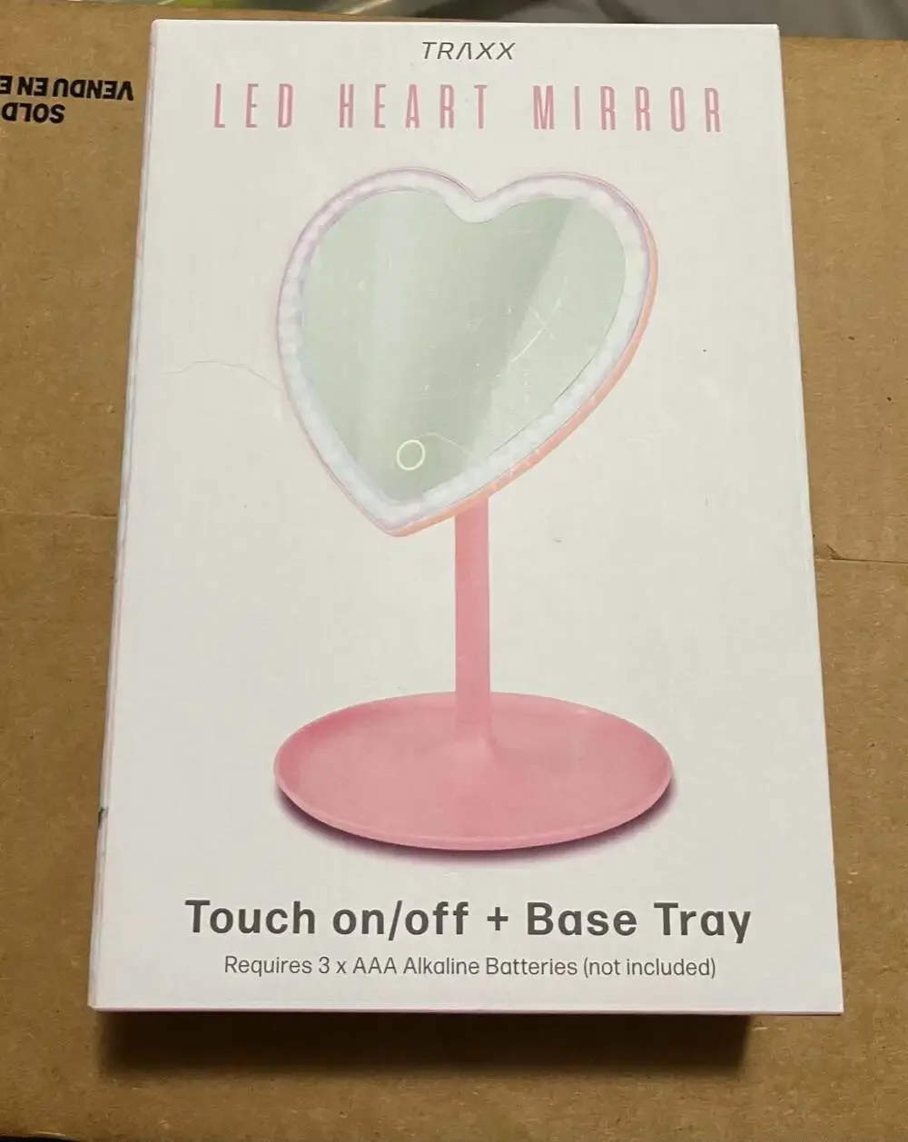 Traxx LED Heart Mirror with Touch On/Off Base Tray